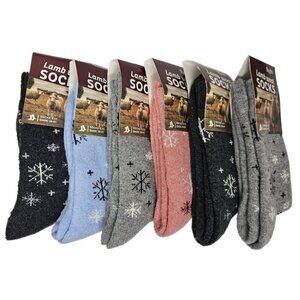 Women 6-Pack Lamb Wool Socks, Size 9-11, Winter Warm, Assorted Colors, NEW
